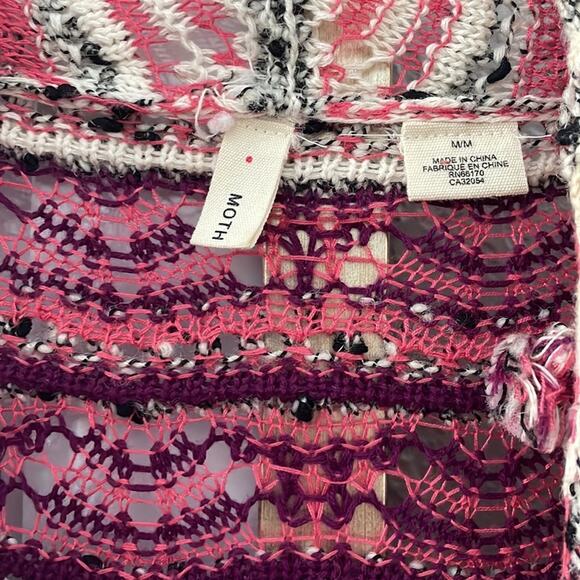 Anthropologie Moth Kasimira Open Knit Cardigan Pom Poms Pink Spring Lightweight - Picture 3 of 9